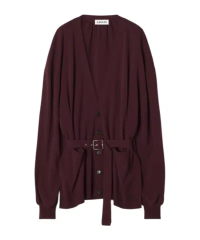 LANVIN BELTED BALLOON-SLEEVE CARDIGAN