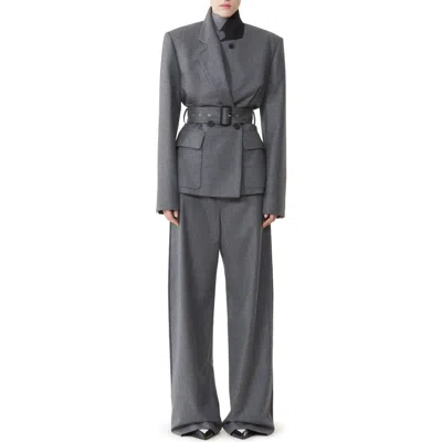 Lanvin Belted Jacket In Wool Flannel In Gray