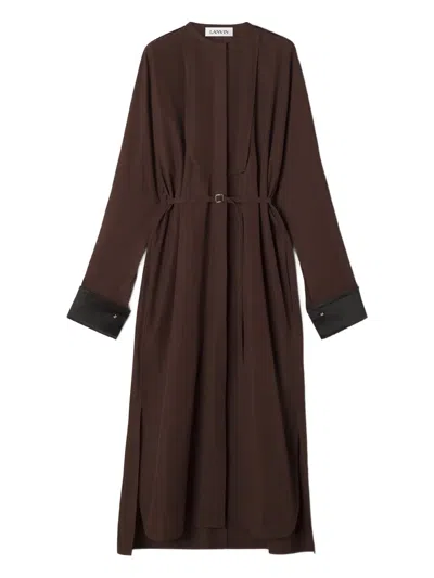 Lanvin Belted Midi Dress In Brown