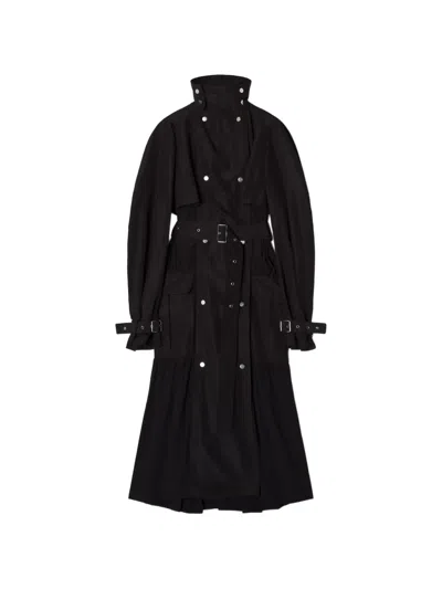 Lanvin Belted Pleated Coat In Black