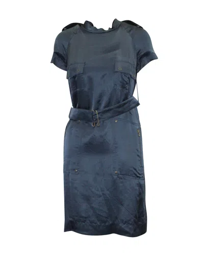 Lanvin Belted Sheath Dress In Blue Silk