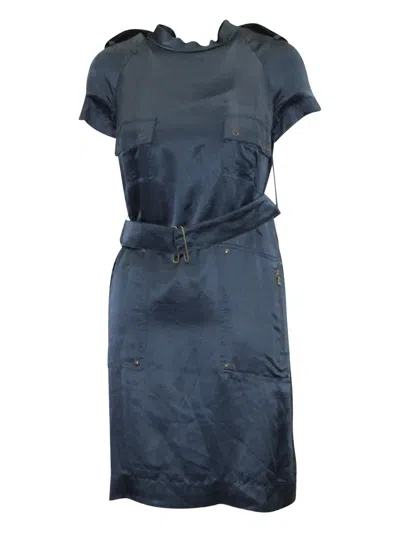 Pre-owned Lanvin Belted Silk Dress In Blue