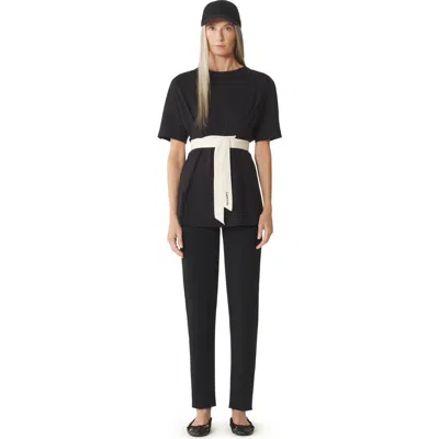 Lanvin Belted T-shirt In Cotton And Silk In Black