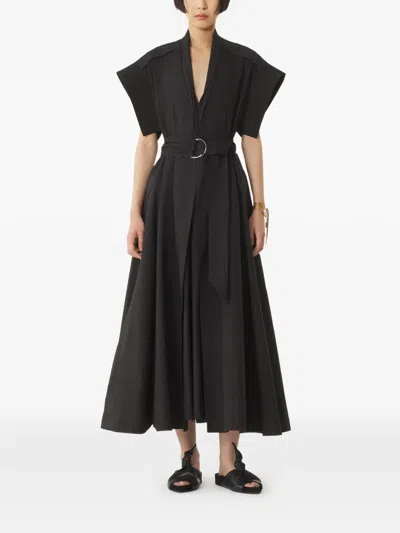 Lanvin Belted V-neck Midi Dress In Black