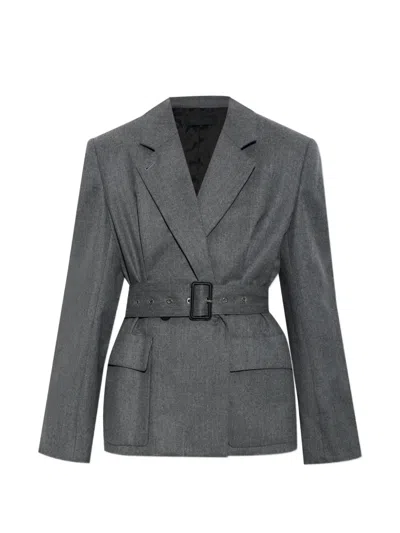 Lanvin Belted Jacket In Wool Flannel In Gray