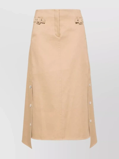 Lanvin Gabardine Belted Midi Skirt In Neutrals