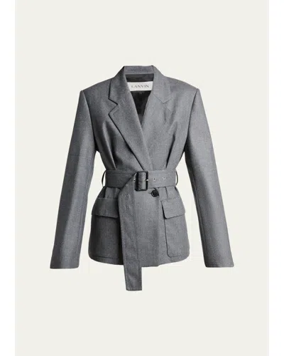 Lanvin Belted Wool Flannel Jacket In Gray