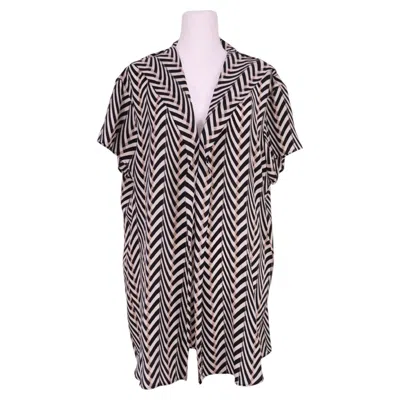 Pre-owned Lanvin Black & Beige Geometric Print Silk Blouse - L