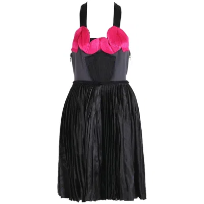 Pre-owned Lanvin Black And Hot Pink Sleeveless Mini Dress With Pleated Skirt, 2007