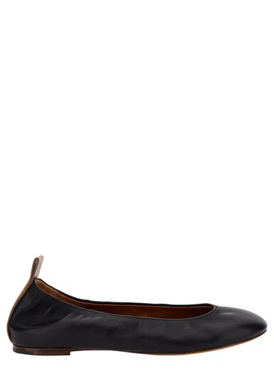 Lanvin Nappa Leather Logo Ballerina Flat In Black
