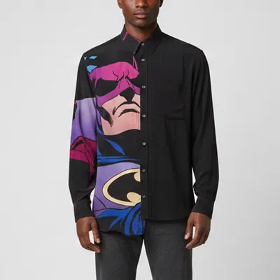 Pre-owned Lanvin Black Batman Graphic Print Crepe Asymmetric Shirt L