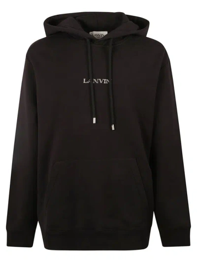 Lanvin Logo-embroidered Cotton Hoodie In Black