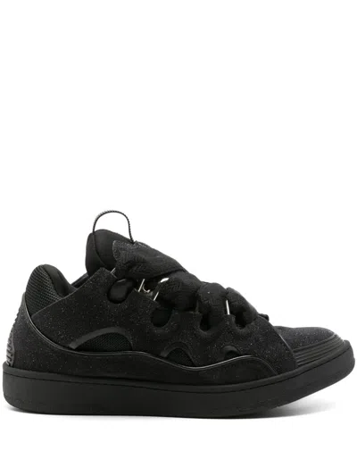 Lanvin Black Curb Glitter Leather Sneakers