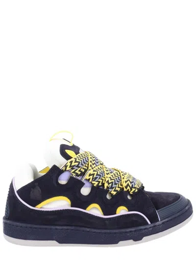 Lanvin Black Curb Zigzag Laces Padded Sneakers In Blue
