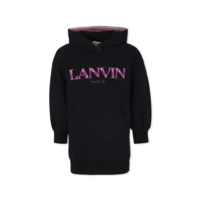 Lanvin Kids' Black Dress For Girl With Logo In Nero