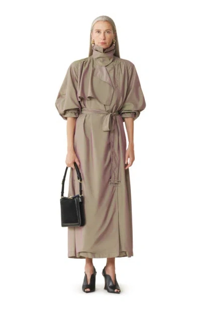 Lanvin Black Flowing Taffeta Trench Coat In Green