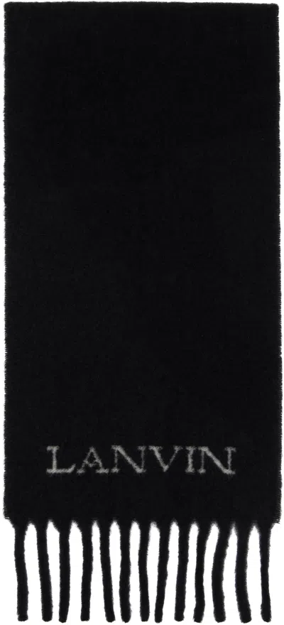 Lanvin Black Fringed Wool Scarf