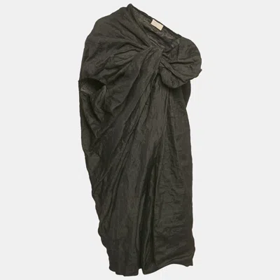 Pre-owned Lanvin Black Gabardine Drape Detail One Shoulder Short Dress L