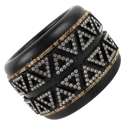 Pre-owned Lanvin Black Galalith Cuff Bracelet Ornamented With Rhinestones