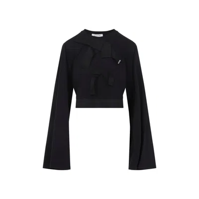 Lanvin Black Grosgrain Cotton Top In Animal Print