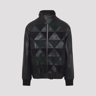 Lanvin Black Intarsia Calf Leather Bomber Jacket