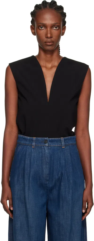 Lanvin Black Jersey Plunging Neckline Top