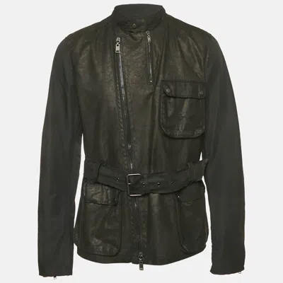 Pre-owned Lanvin Black Leather And Synthetic Zip-up Jacket M