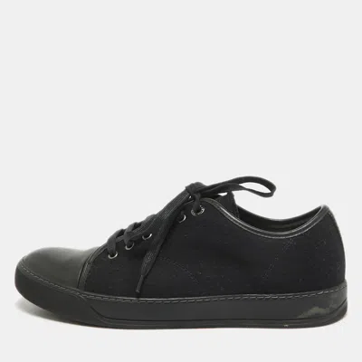 Pre-owned Lanvin Black Leather And Tweed Lace Up Sneakers 41