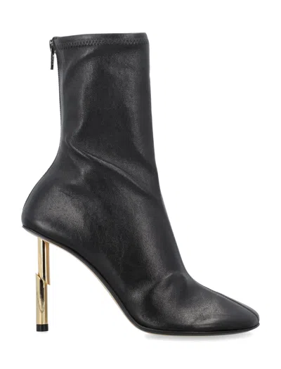 Lanvin Black Leather Sequence Ankle Boots With Pointed Toe And Thin Heels For Women