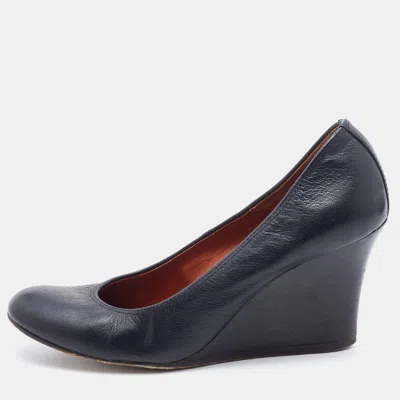 Pre-owned Lanvin Black Leather Wedge Pumps Size 37.5