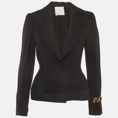 Pre-owned Lanvin Black Linen Embellished Cuff Blazer S