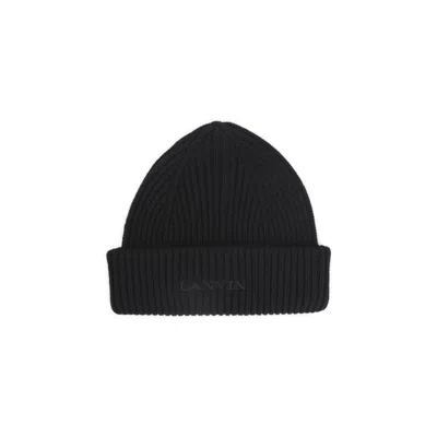 Lanvin Black Logo Beanie Hat