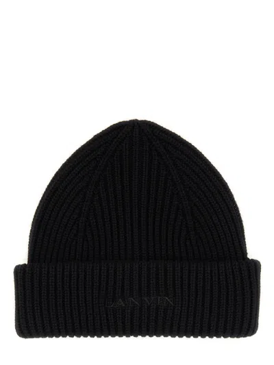 Lanvin Black Logo Wool Hat