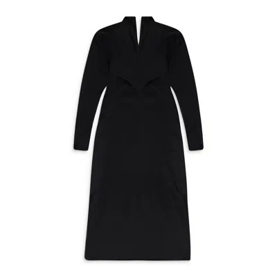 Lanvin Black Long Sleeve Draped Midi Formal Dress