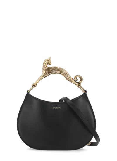 Lanvin Black Metal Cat Handle Crescent Leather Shoulder Bag