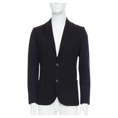 Pre-owned Lanvin Black Navy Bicolour Wool Blend Pocketed Blazer Jacket Fr44 Xs In Blue
