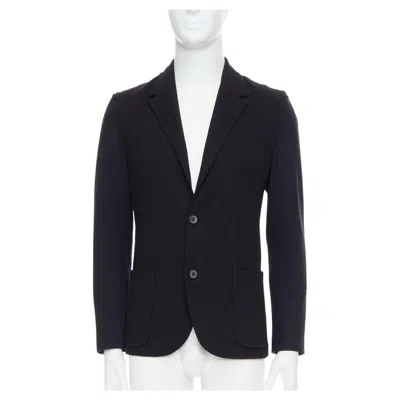 Pre-owned Lanvin Black Navy Bicolour Wool Blend Pocketed Blazer Jacket Fr44 Xs In Blue