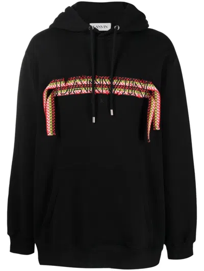 LANVIN BLACK OVERSIZED LOGO-APPLIQU HOODIE