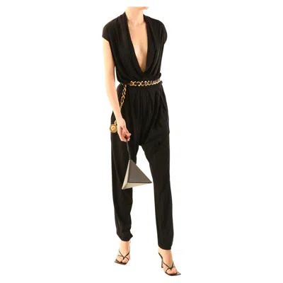 Pre-owned Lanvin Black Plunging Neckline Low Cut Sleeveless Tapered Pant Jumpsuit