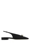 Lanvin Pointed Toe Black Satin Ballerinas With Slingback Design In Black