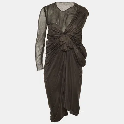 Pre-owned Lanvin Black Satin Bow Detail Plisse Mini Dress M