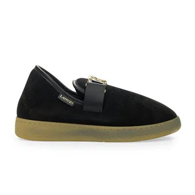 Lanvin Velvet Logo-buckle Slippers In Black