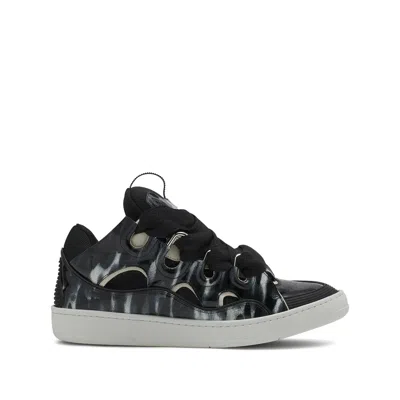 Lanvin Black Curb Leather Sparkles Sneakers In Multi