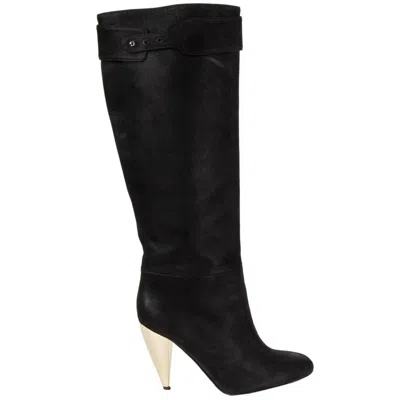 Pre-owned Lanvin Black Suede Metall Heel Knee High Boots Shoes 37