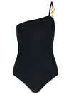Lanvin One-shoulder Swimsuit With Asymmetrical Neckline And Gold-tone Hardware In Black