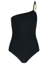 Lanvin One-shoulder Swimsuit With Asymmetrical Neckline And Gold-tone Hardware In Black