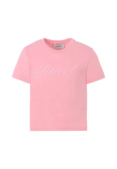 Lanvin Kids' Black T-shirt For Girl With Logo In Pink