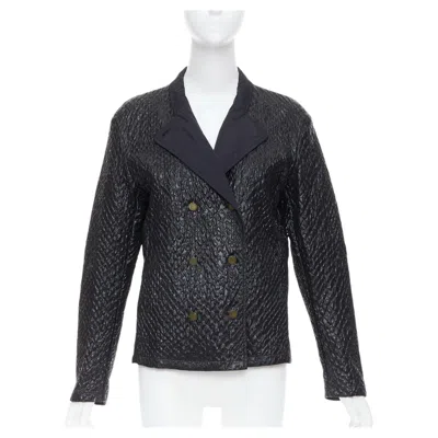 Pre-owned Lanvin Black Textured Fabric Double Breasted Cropped Jacket Fr42 Xl
