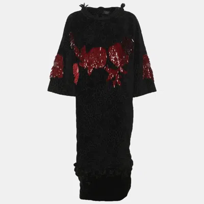 Lanvin Black Velvet Embellished Dress In Brown