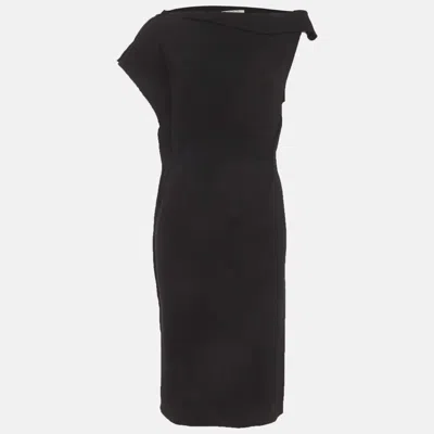 Pre-owned Lanvin Black Wool Blend Asymmetric Draped Midi Dress M